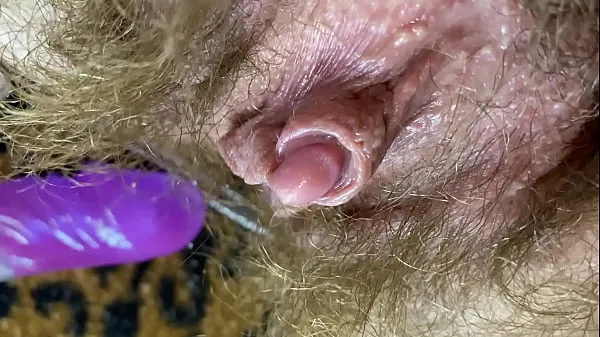 Big Bunny vibrator test masturbation POV closeup erected big clit wet orgasm hairy pussy best Videos